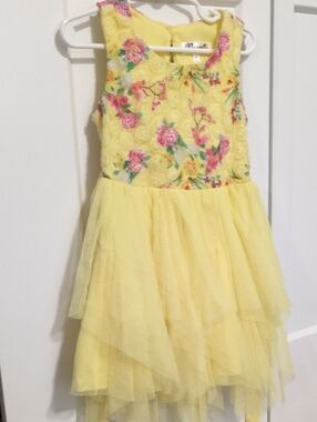Nannette Yellow Dress with Pink & Green Floral Accents